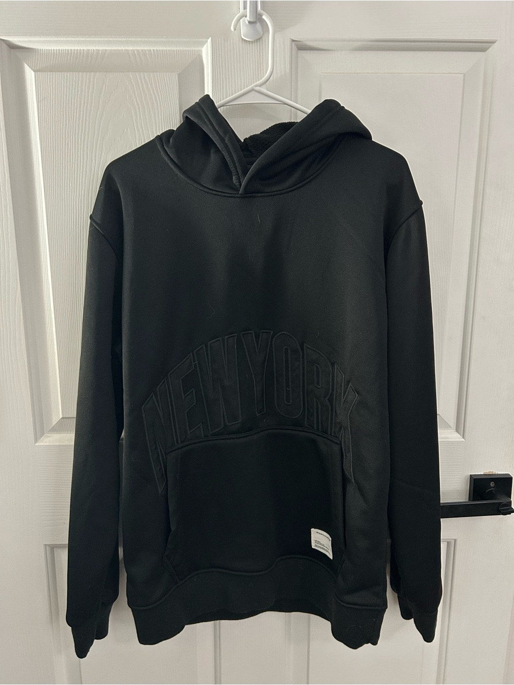 Men's Black Hoodie with New York Embossed Front